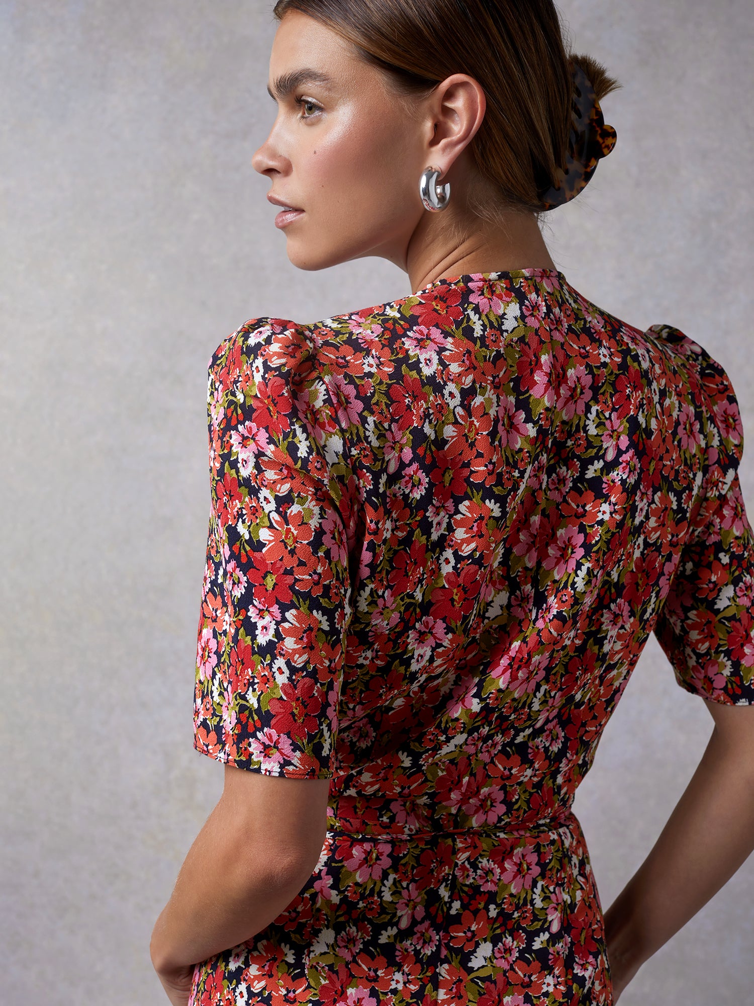Robe portefeuille mi longue florale marine Rouje