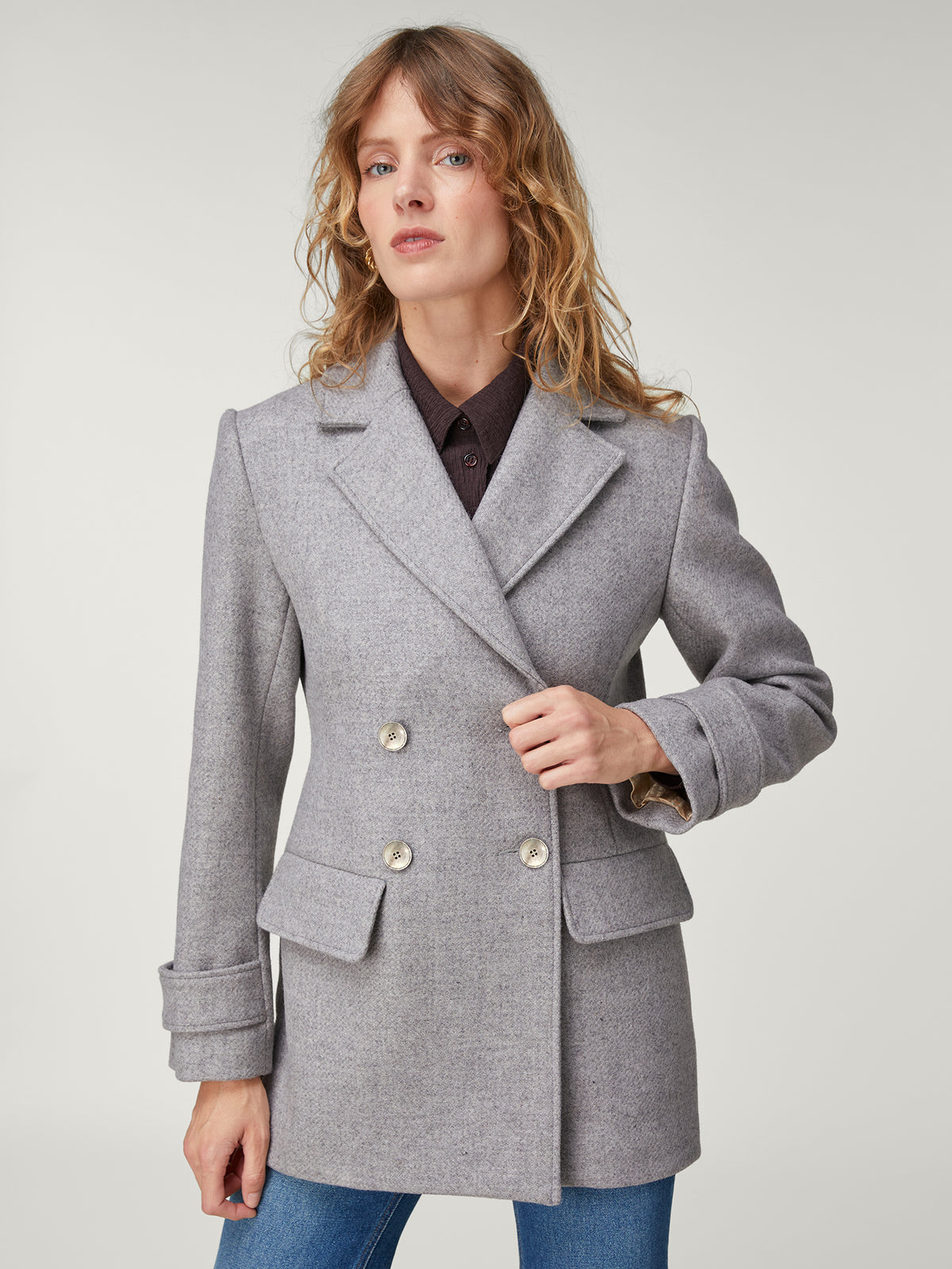 Manteau court cintre en laine style tailleur Rouje