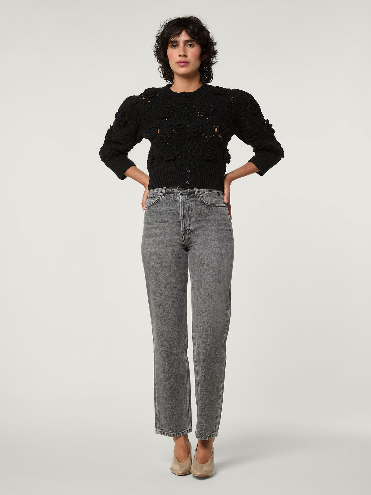 Jean droit taille haute noir delave Rouje