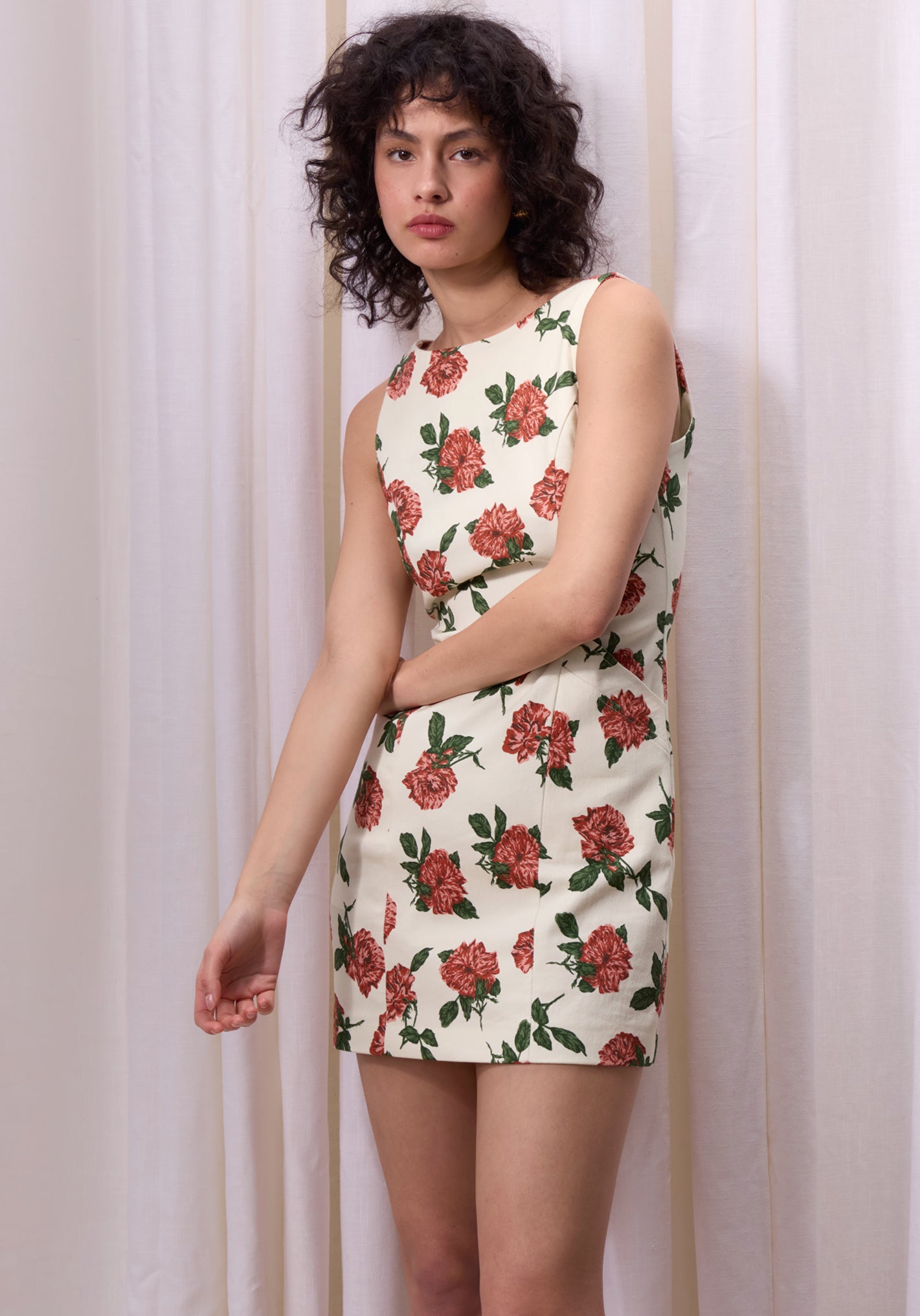 美品 36 Rouje Paris 花柄ストレッチタイトワンピース